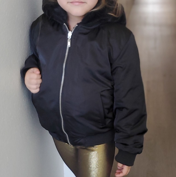 Girls Reversible Faux Fur Bomber Jacket - Picture 3 of 3